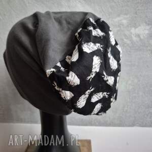 Czapka damska grafitowa i króliki uniwersalna i miła, dobra