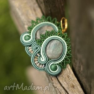 kolczyki soutache faunus z labradorytem i malachitem, sutasz