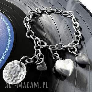 Srebrna bransoletka Rockstar z trzema Serduszkami, black and white