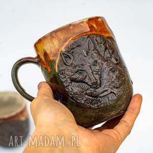 ceramiczny duży kubek z wilkiem - bieszczady 600 ml ognisty /błysk ceramika
