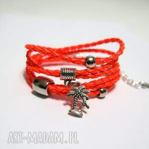 bransoletka - pomarańczowa, neonowa palma owijana rzemienie niej