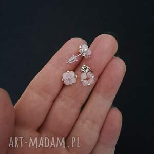 komplet biżuterii - kolczyki sztyfty i zawieszka kwarc różowy