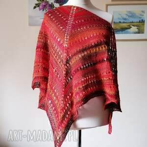 dodatki ręcznie na drutach - maki miła, lekka chusta z wełną rękodzieło