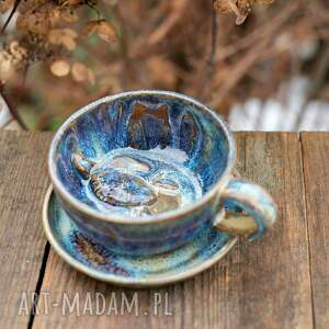 ręcznie zrobione ceramika filiżanka z żółwiem - opal róż - rękodzieło - 300