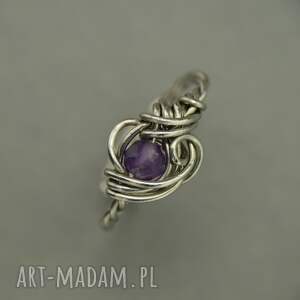 pierścionek regulowany ametyst wire wrapping stal chirurgiczna