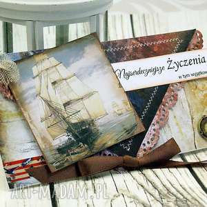 ręcznie robione scrapbooking kartki kopertówka męska - żaglowiec