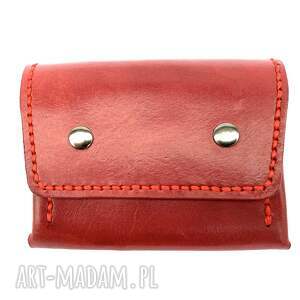 handmade czerwony portfel ze skóry ręcznie uszyty