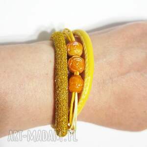 bransoletka - żółto złota róża rzemienie, kwiaty dla niej