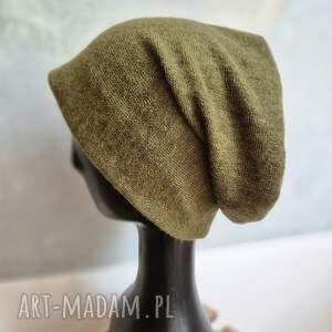 czapka zielona khaki spokojna dzianina wełniana na podszewce rozmiar uniwersalny, box