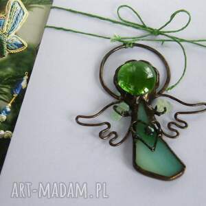 handmade upominek świąteczna kartka na życzenia z zielonym aniołkiem