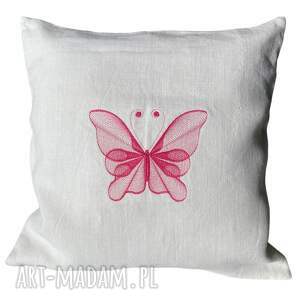 handmade poduszki poduszka lniana 40x40 cm z haftem motyl wkład gratis
