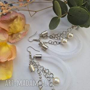 Białe siateczkowe kolczyki, wiesz, fol, piers, et, boh, fri