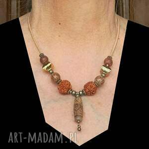 Prezent Agat DZI i rudraksha w niezwykłym etnicznym naszyjniku unikat