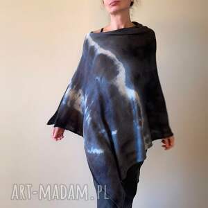 poncho narzutka z wełny merino grafit jasnym ponczo, tunika unikat, prezent