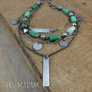 Naszyjnik - warstwowy, srebro oksydowane, chryzopraz