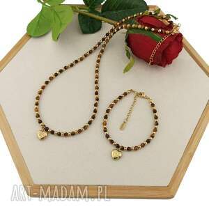 Komplet naszyjnik i bransoletka Tygrysie Oko - stal chirurgiczna