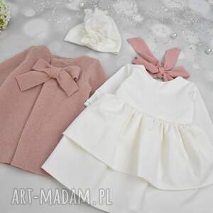 komplet do chrztu sukienka plaszczyk turban z koronka - noeli ubranka