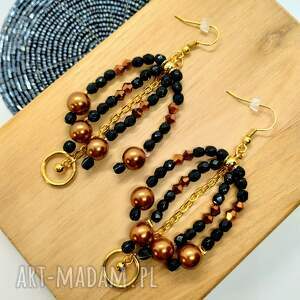 kolczyki czarno-złote ze szklanych koralików i kulkami kr/4/26, perełki
