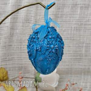 turkusowa pisanka artystyczna - błękitna łąka dekoracja premium ozdoba