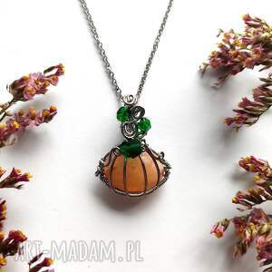 naszyjnik dynia jadeit stal chirurgiczna wisiorek handmade wirewrapping