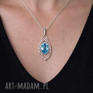 niebiański topaz naszyjnik z topazem srebrny, wisiorek delikatny, srebro 925