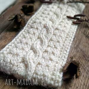 ciepła, wełniana opaska na głowę - ecru z alpaki, ciepłe dodatki wełny