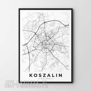 plakat mapa koszalin - format A4 mapy miast