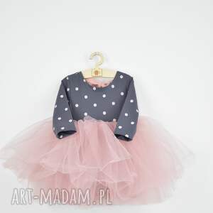 sukienka tiulowa groszki grafit - noeli dla dziecka ubranka