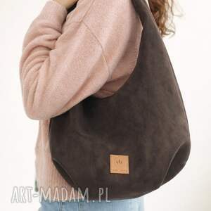 z zamszu tapicerskiego Czekoladowa, torebka hobo