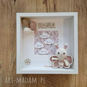 handmade dla dziecka metryczka - różowy motylek wzór 1