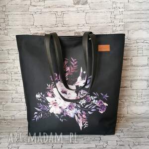 handmade na ramię mega shopper duża torebka zamykana - romantyczny bukiet