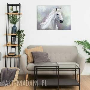 obraz - biały koń 100x70 wydruk na płótnie, malowany unikatowy
