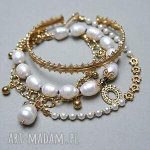 zestaw bransoletek perły białe - szlachetna kolekcja bransoletki
