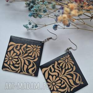 Kolczyki drewniane kwadraty boho - lekkie Box X1