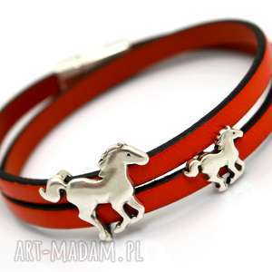 handmade bransoletka skóra magnetoos double horses orange