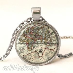 mapa świata - medalion z łańcuszkiem, stara, podróż, prezent