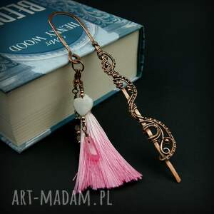miedziana bogato zdobiona zakładka do książki, wire wrapping książkary