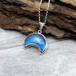 Błękitna lunula, księżyc, labradoryt, srebro, naszyjnik