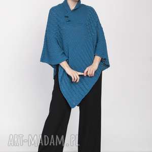 handmade swetry dzianinowe poncho, swe207 morski mkm