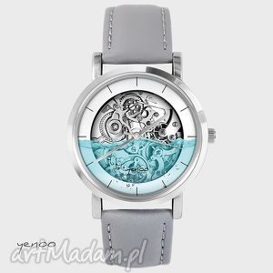 zegarek - wodny - steampunk - szary, skórzany - Zegarki