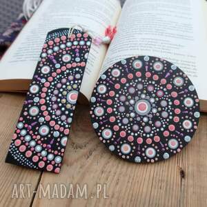 Komplet Pink Drops, podkładki pod kubek, dot paintig