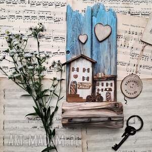 rustykalny wieszak z domkami no 1, na klucze, prezent, drewniane