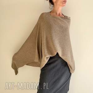 klasyczne ponczo z wełny merino w beżu, narzutka, tunika, one size, prezent