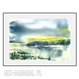 Zima malowana ręcznie, format A4, akwarela, pejzaż