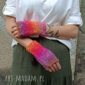 rękawiczki mitenki na drutach, prezent, jesień