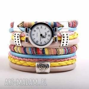 ręcznie robione zegarki zegarek - bransoletka pastelowy w stylu boho