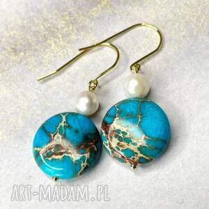 z perłami i jaspisami cesarskimi c1334, kolczyki - perłą