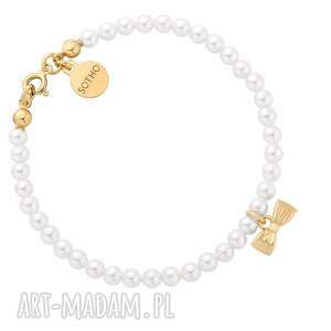 handmade złota dziecięca bransoletka z białych pereł swarovski® crystal