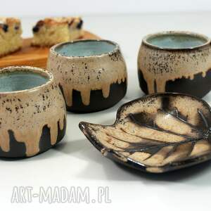 ręcznie wykonane ceramika komplet ceramiczny talerzyk i czarka - liść