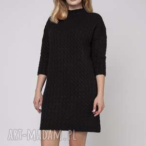 ręcznie robione swetry dzianinowa sukienka, suk006 czarny mkm